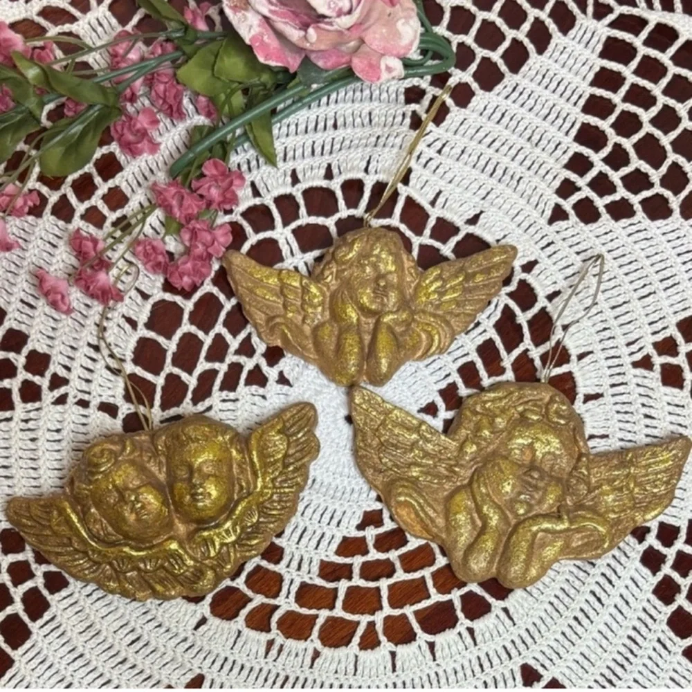Victorian Angel Ornaments Vintage Christmas Gold Cherubs Handcrafted Handmade